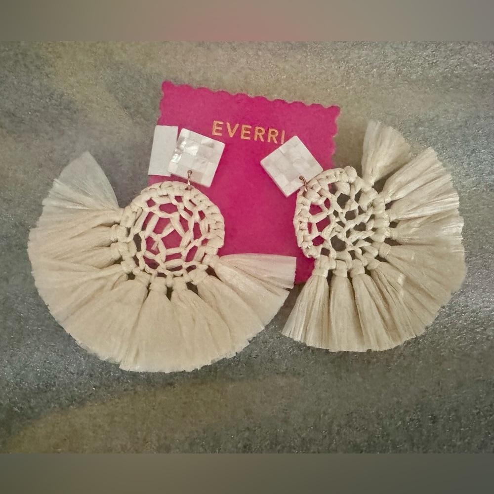Boho Fringe Statement Earrings in Cream